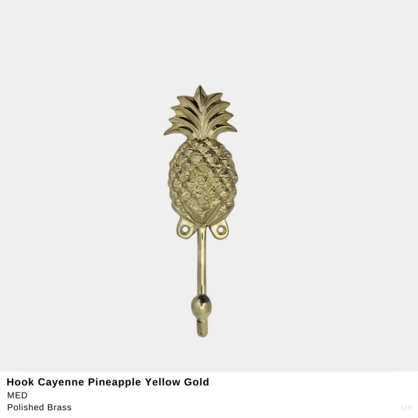Cayenne Pineapple Wall Hook – Polished Yellow Brass (3 Sizes)