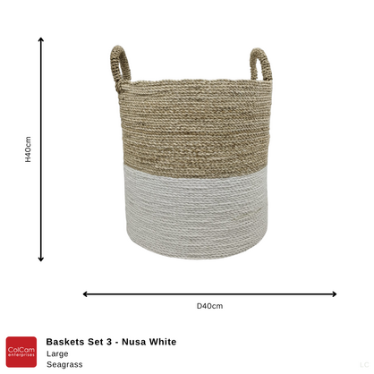 Laundry Baskets Set 3 Nusa White
