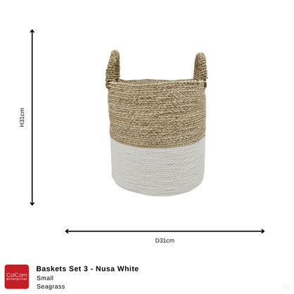 Laundry Baskets Set 3 Nusa White