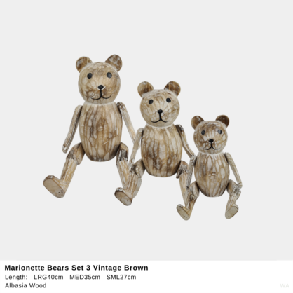 Vintage Marionette Bear Set – Albizia Wood (Set of 3)