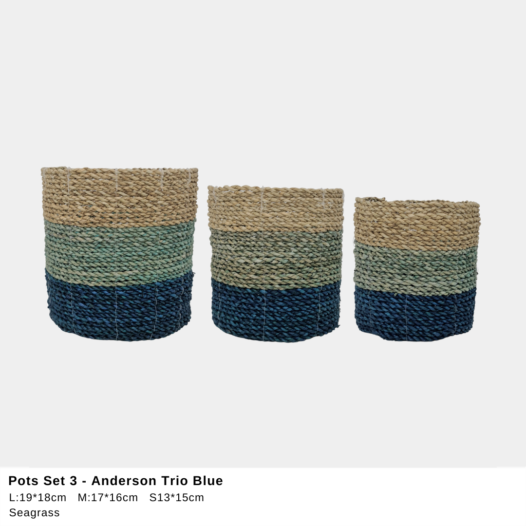 Anderson Seagrass Pot – Blue/Aqua/Natural (Single or Set of 3)