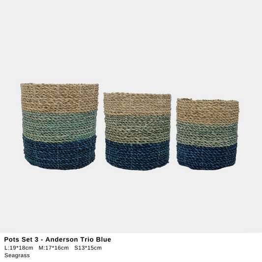 Anderson Seagrass Pot – Blue/Aqua/Natural (Single or Set of 3)