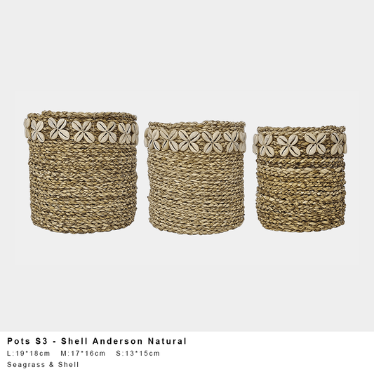 Anderson Seagrass Pot – Shell Natural (Single or Set of 3)