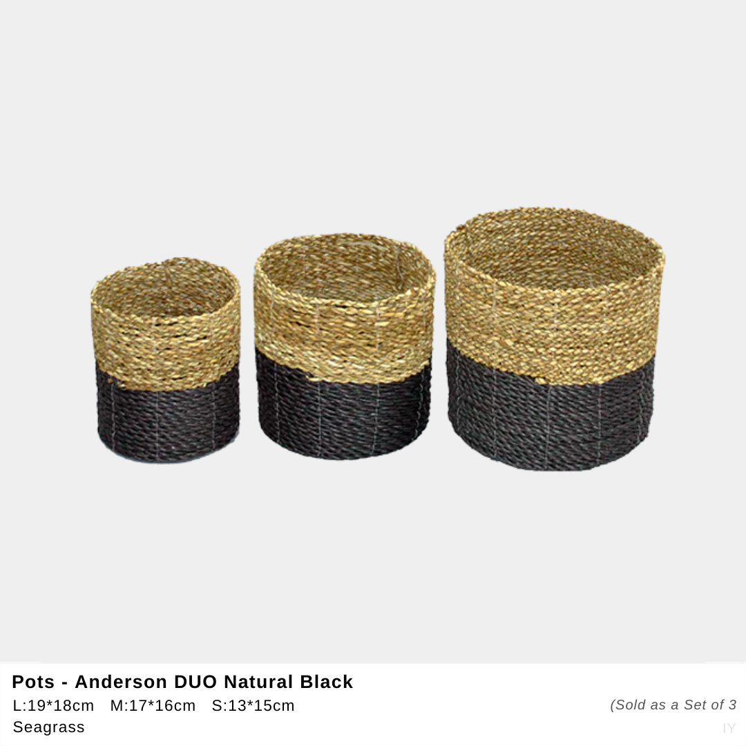 Anderson Seagrass Pot – Natural/Black (Single or Set of 3)