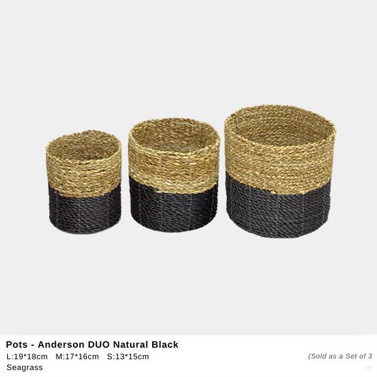 Anderson Seagrass Pot – Natural/Black (Single or Set of 3)