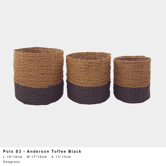 Anderson Seagrass Pot – Toffee/Black (Single or Set of 3)