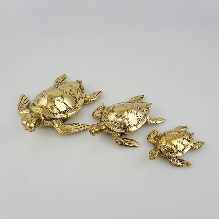 Brass Turtle Sculpture – Solid Polished Brass (3 Sizes Available)
