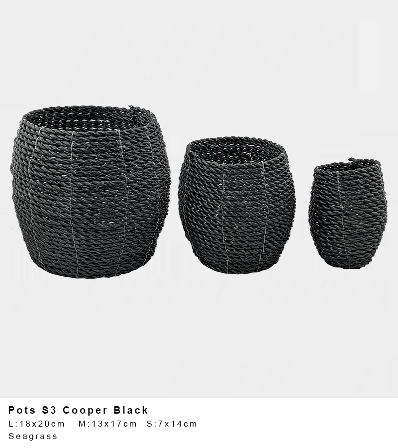 Cooper Seagrass Pot – Black Block Weave (Single or Set of 3)