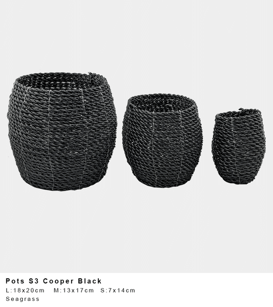 Cooper Seagrass Pot – Black Block Weave (Single or Set of 3)