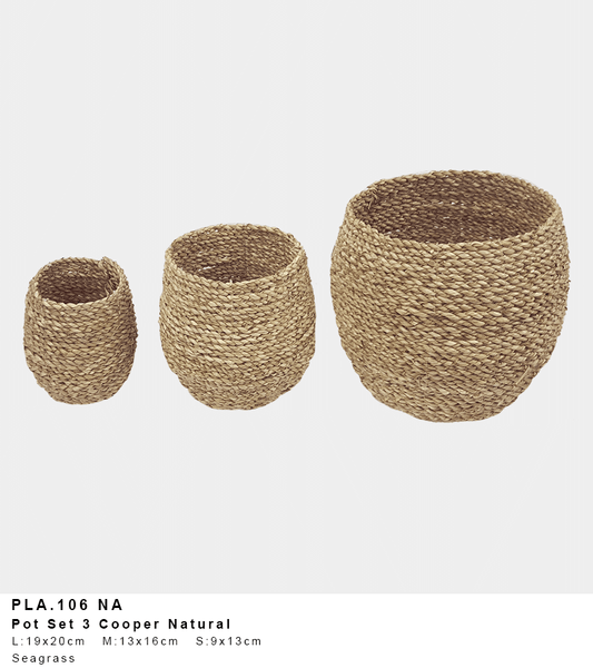 Cooper Seagrass Pot – Natural Weave (Single or Set of 3)