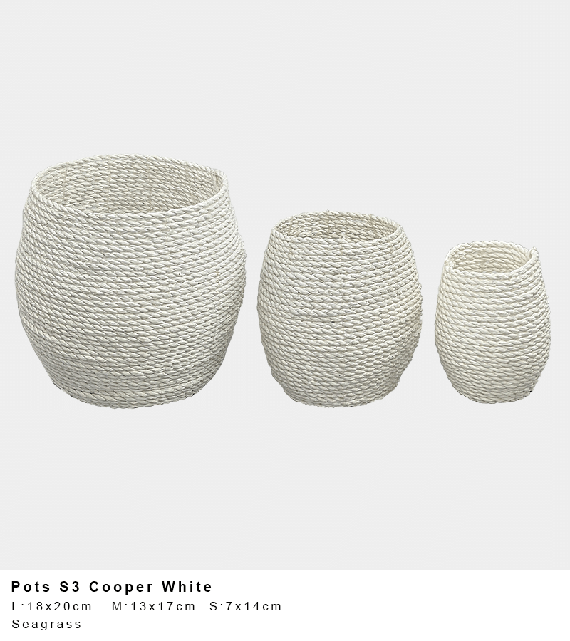 Cooper Seagrass Pot – White Block Weave (Single or Set of 3)