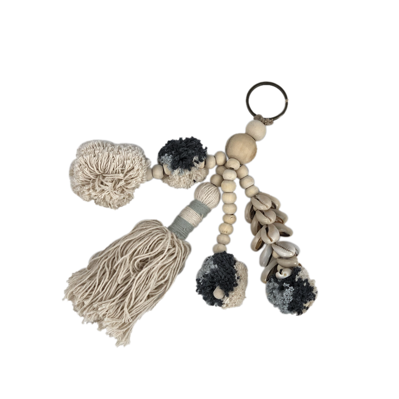Keyring Bagit – Cotton, Shell & Bead Tassel (10 Colours)