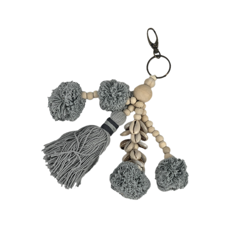 Keyring Bagit – Cotton, Shell & Bead Tassel (10 Colours)