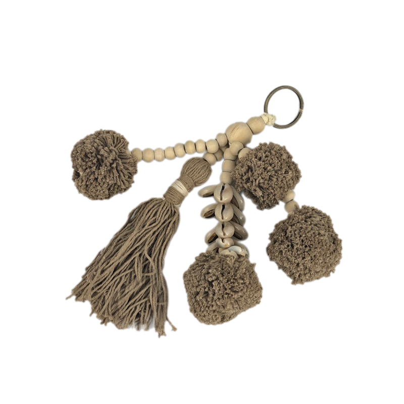 Keyring Bagit – Cotton, Shell & Bead Tassel (10 Colours)