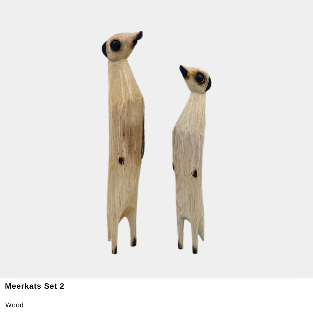 Wooden Meerkat Sculptures – Set of 2 (Small & Large)