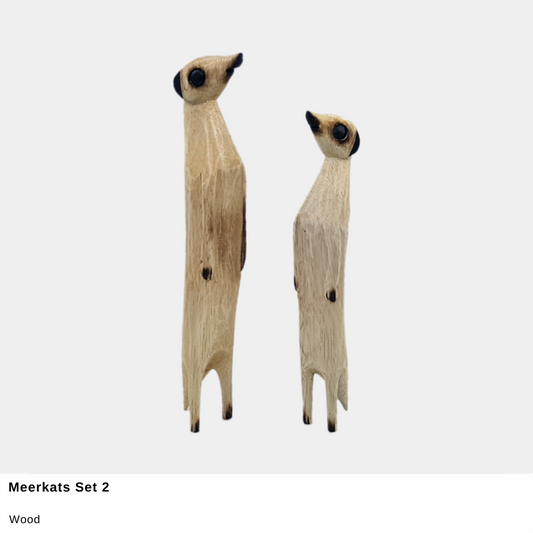 Wooden Meerkat Sculptures – Set of 2 (Small & Large)