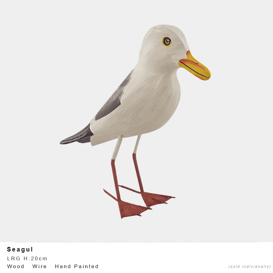 Hand-Carved Wooden Seagull – Painted Coastal Bird (2 Sizes)