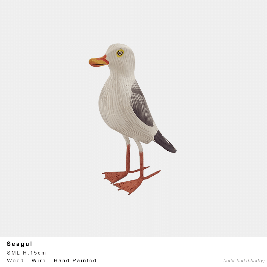 Hand-Carved Wooden Seagull – Painted Coastal Bird (2 Sizes)