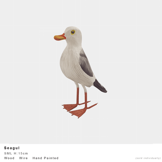 Hand-Carved Wooden Seagull – Painted Coastal Bird (2 Sizes)