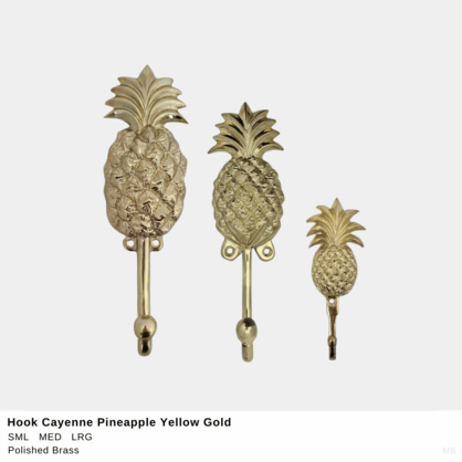 Cayenne Pineapple Wall Hook – Polished Yellow Brass (3 Sizes)