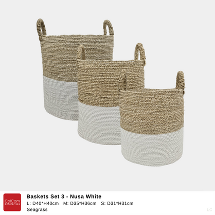 Laundry Baskets Set 3 Nusa White